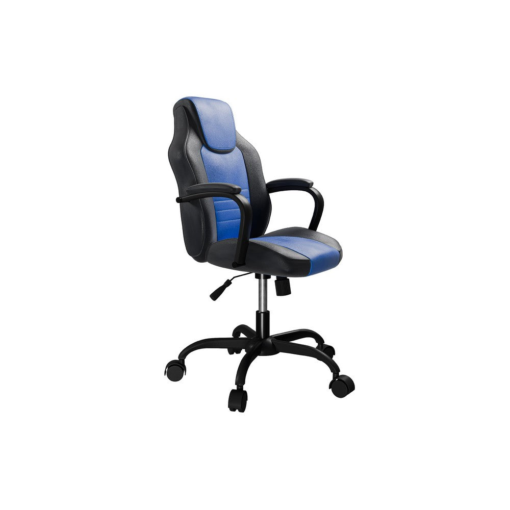Gaming Office Chair w Casters I Foam Fill Black & Blue Faux Leather