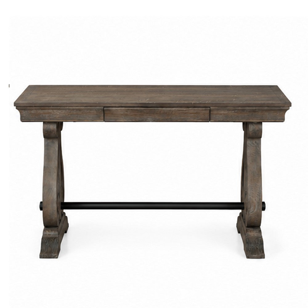 Tola Writing Desk I Hidden Drawer I Scrolled Base I Dark Oak Brown 60"