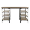 Meza Counter Height Writing Desk I 6 Shelves I Brown I Black Metal 60"