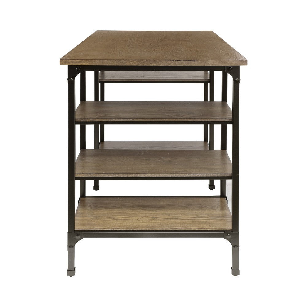 Meza Counter Height Writing Desk I 6 Shelves I Brown I Black Metal 60"