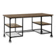 Meza Writing Desk w Casters I 4 Shelves I Brown Wood I Black Metal 60"