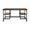 Meza Writing Desk w Casters I 4 Shelves I Brown Wood I Black Metal 60"