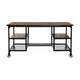 Meza Writing Desk w Casters I 4 Shelves I Brown Wood I Black Metal 60"