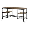 Meza Writing Desk w Casters I 4 Shelves I Brown Wood I Black Metal 60"