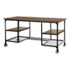Meza Writing Desk w Casters I 4 Shelves I Brown Wood I Black Metal 60"
