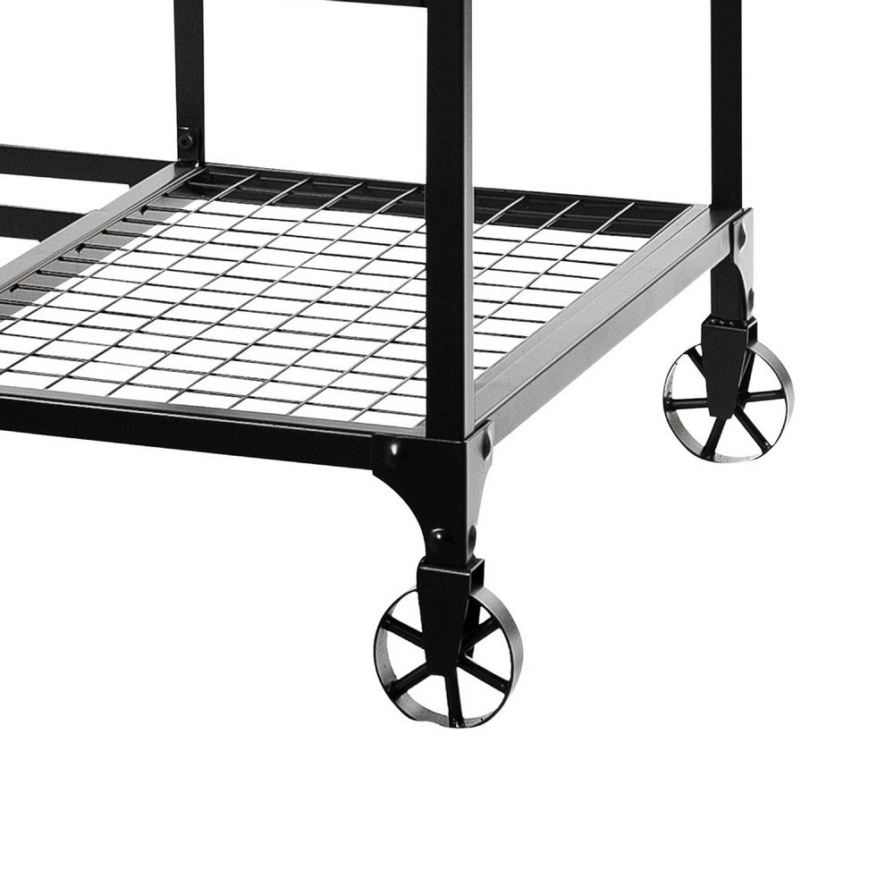 Meza Writing Desk w Casters I 4 Shelves I Brown Wood I Black Metal 60"