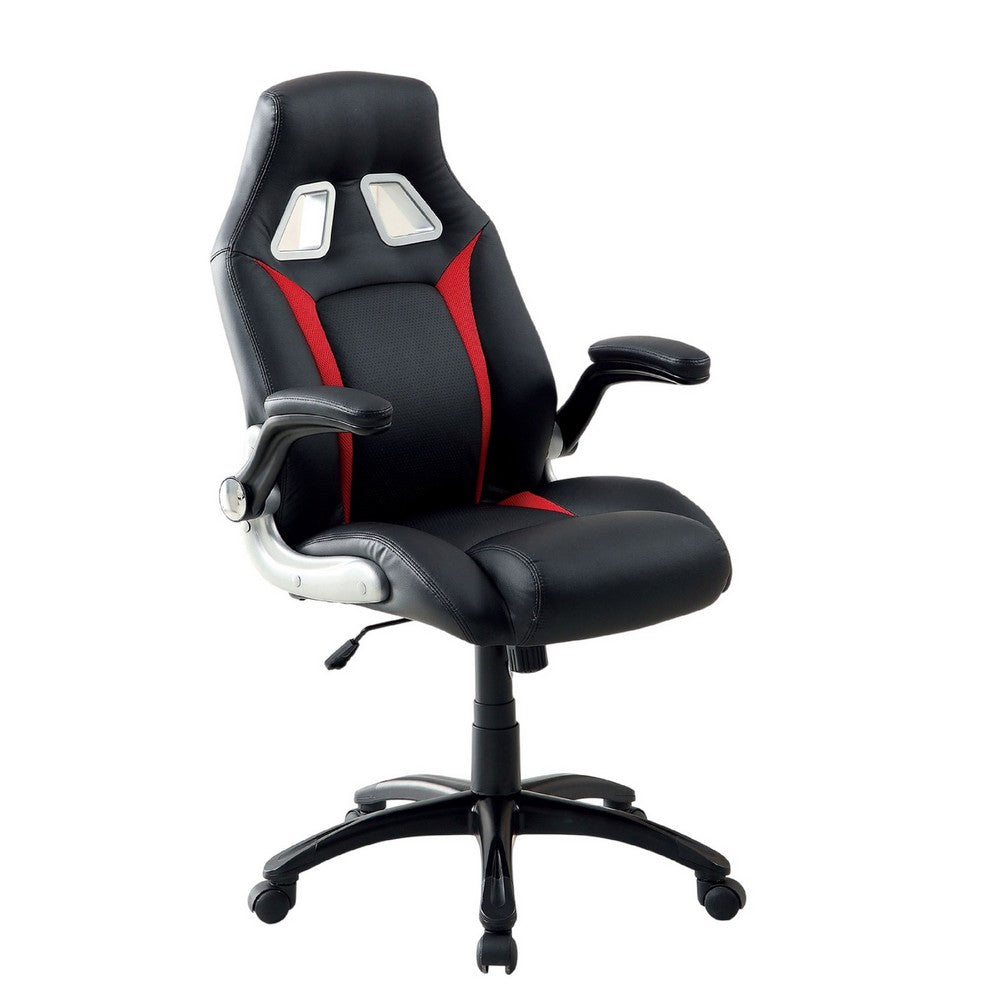Gaming Office Chair I Sports Car Seat I Flip Arms I Red & Black Faux Leather