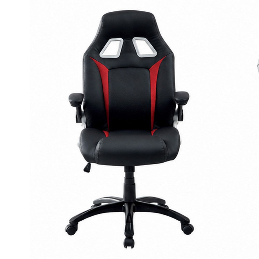 Gaming Office Chair I Sports Car Seat I Flip Arms I Red & Black Faux Leather