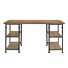 Meya Writing Desk I 4 Shelves I Planked Brown Wood I Wrought Iron I 60"