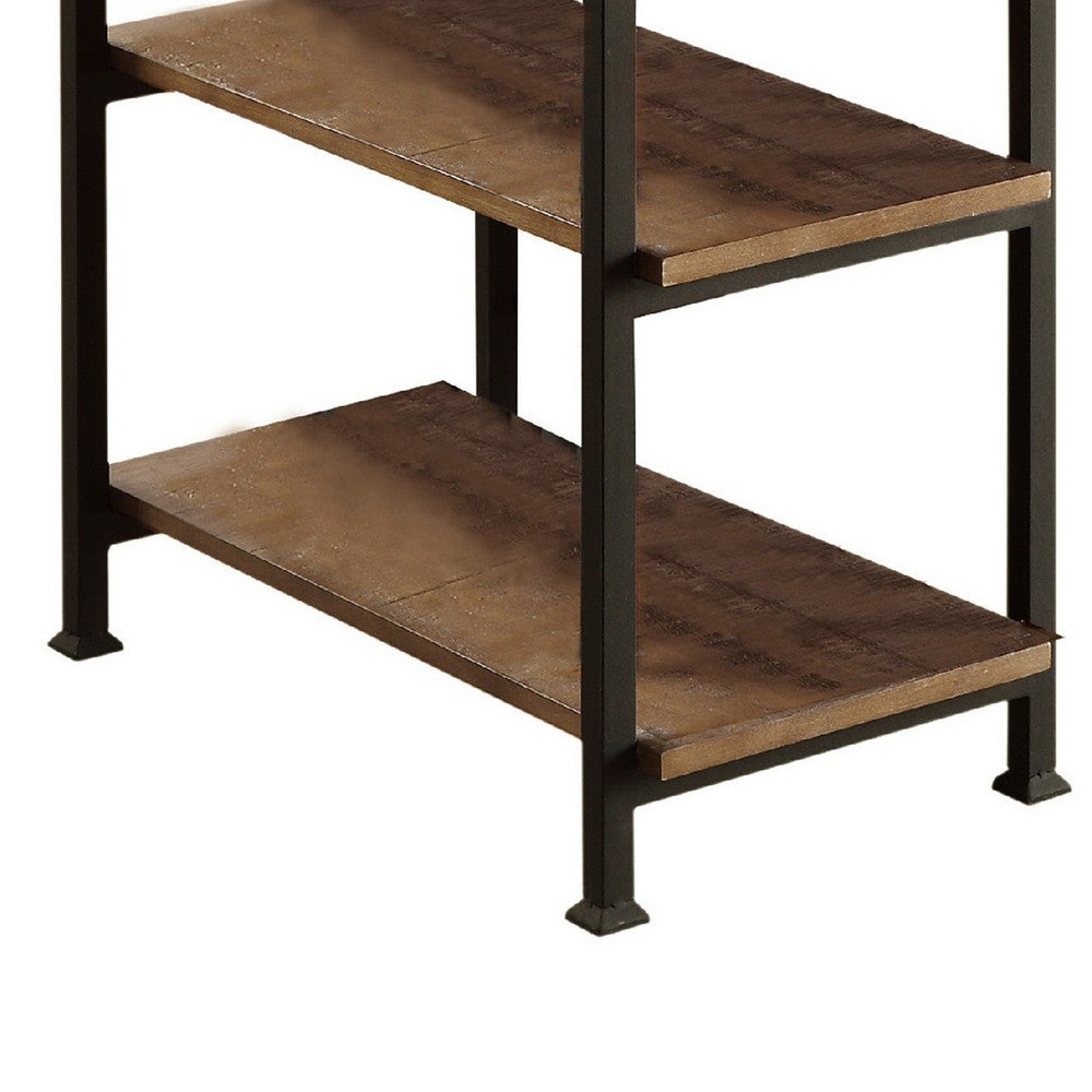Meya Writing Desk I 4 Shelves I Planked Brown Wood I Wrought Iron I 60"