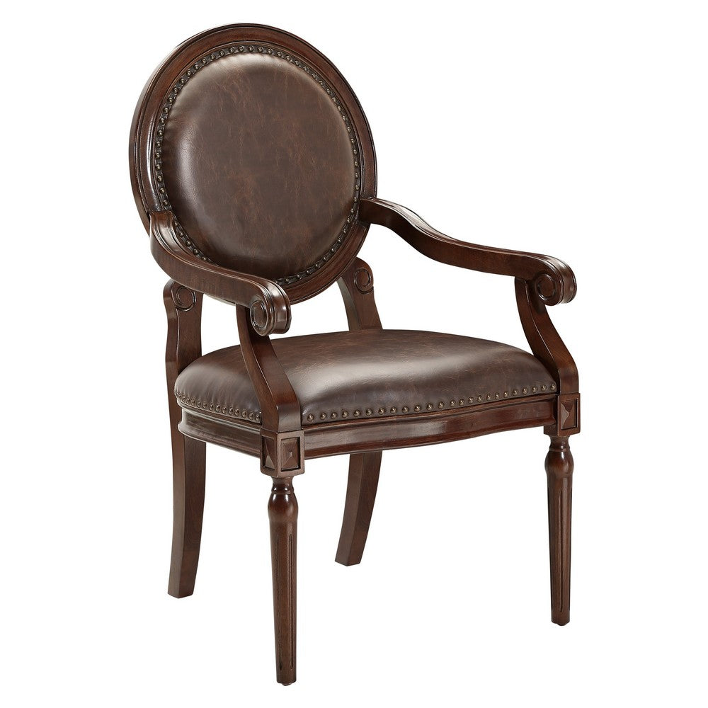 Mont Armchair I Medallion Back I Scroll Arms I Foam Fill Brown Faux Leather