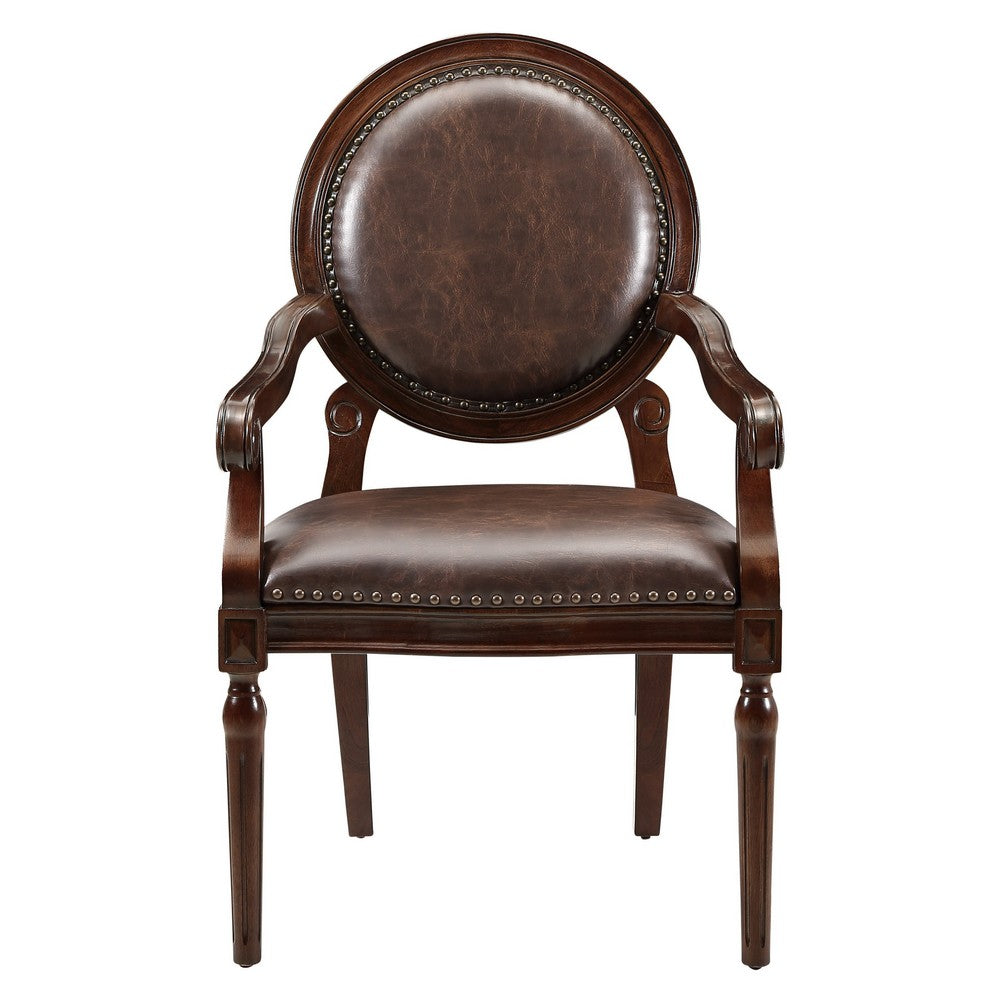 Mont Armchair I Medallion Back I Scroll Arms I Foam Fill Brown Faux Leather