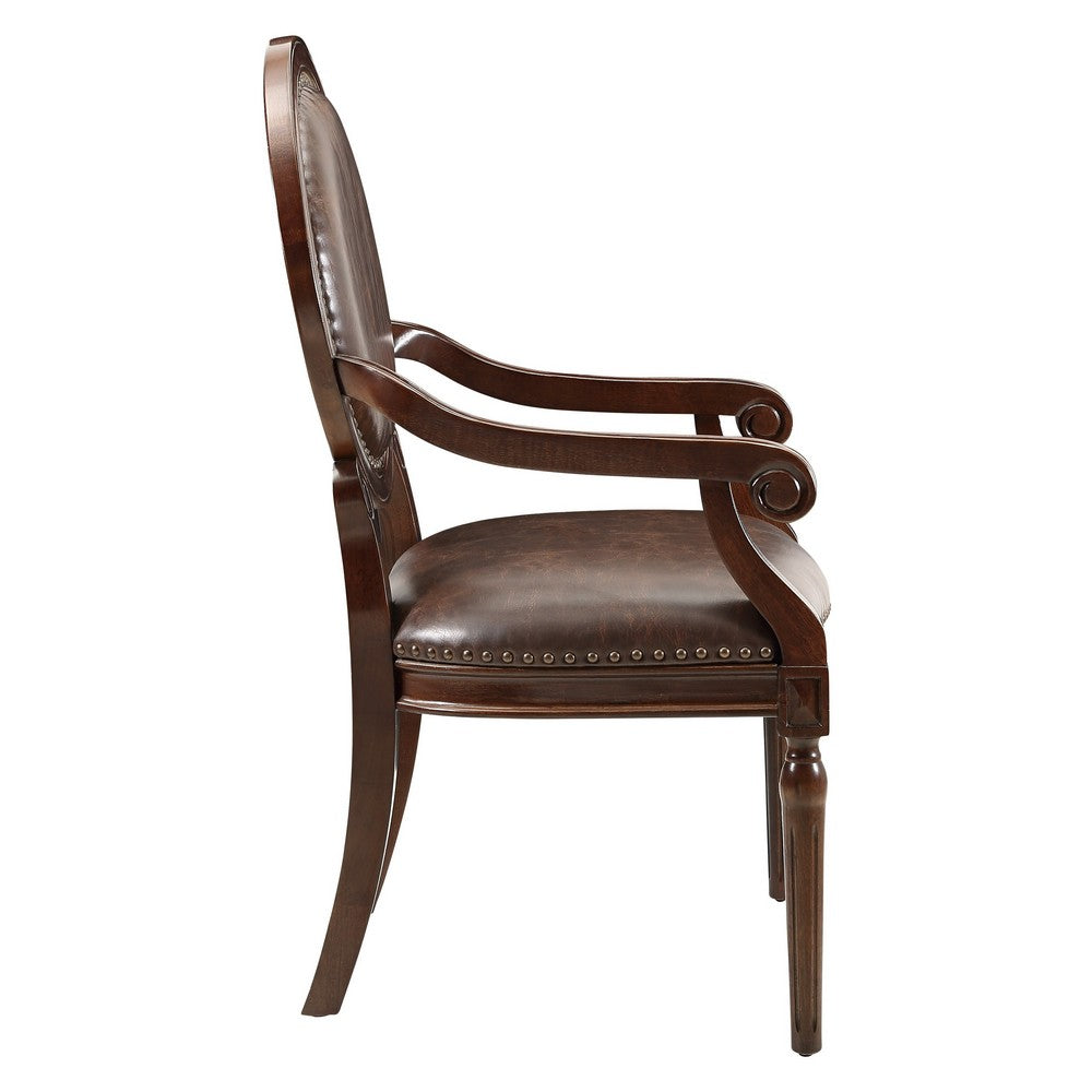 Mont Armchair I Medallion Back I Scroll Arms I Foam Fill Brown Faux Leather