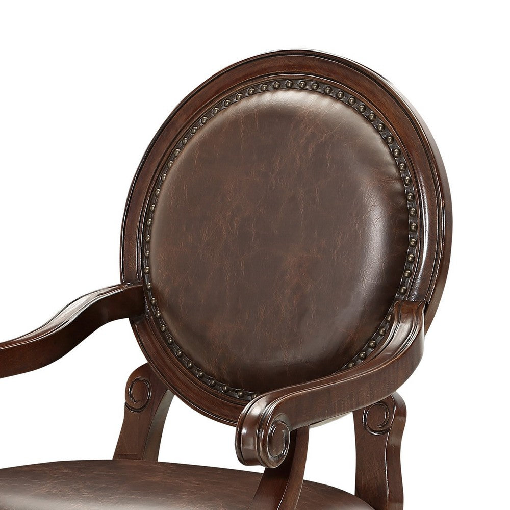 Mont Armchair I Medallion Back I Scroll Arms I Foam Fill Brown Faux Leather
