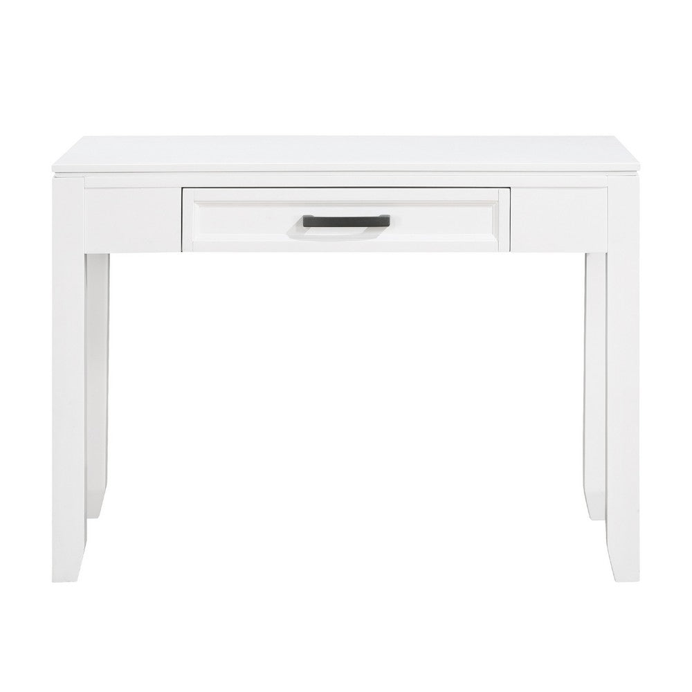 Gare Writing Desk w Drawer I Frame Molding I White & Black Nickel 42"