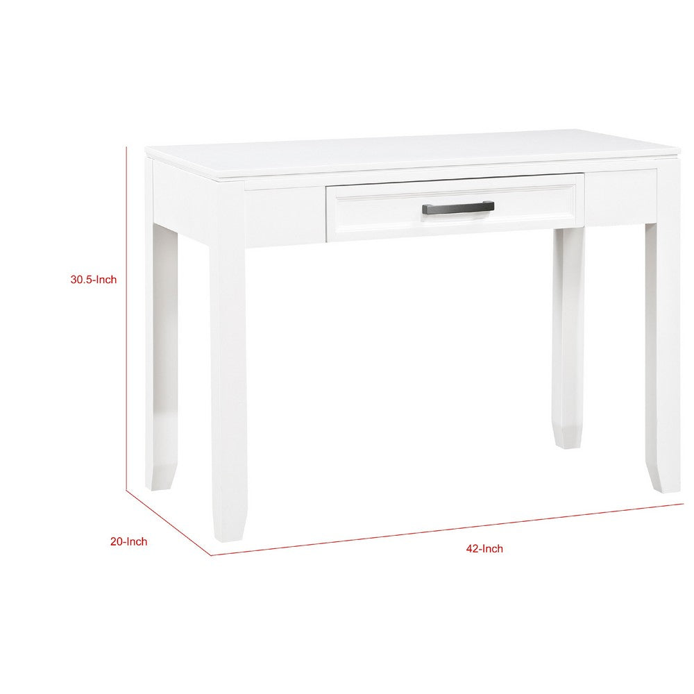 Gare Writing Desk w Drawer I Frame Molding I White & Black Nickel 42"