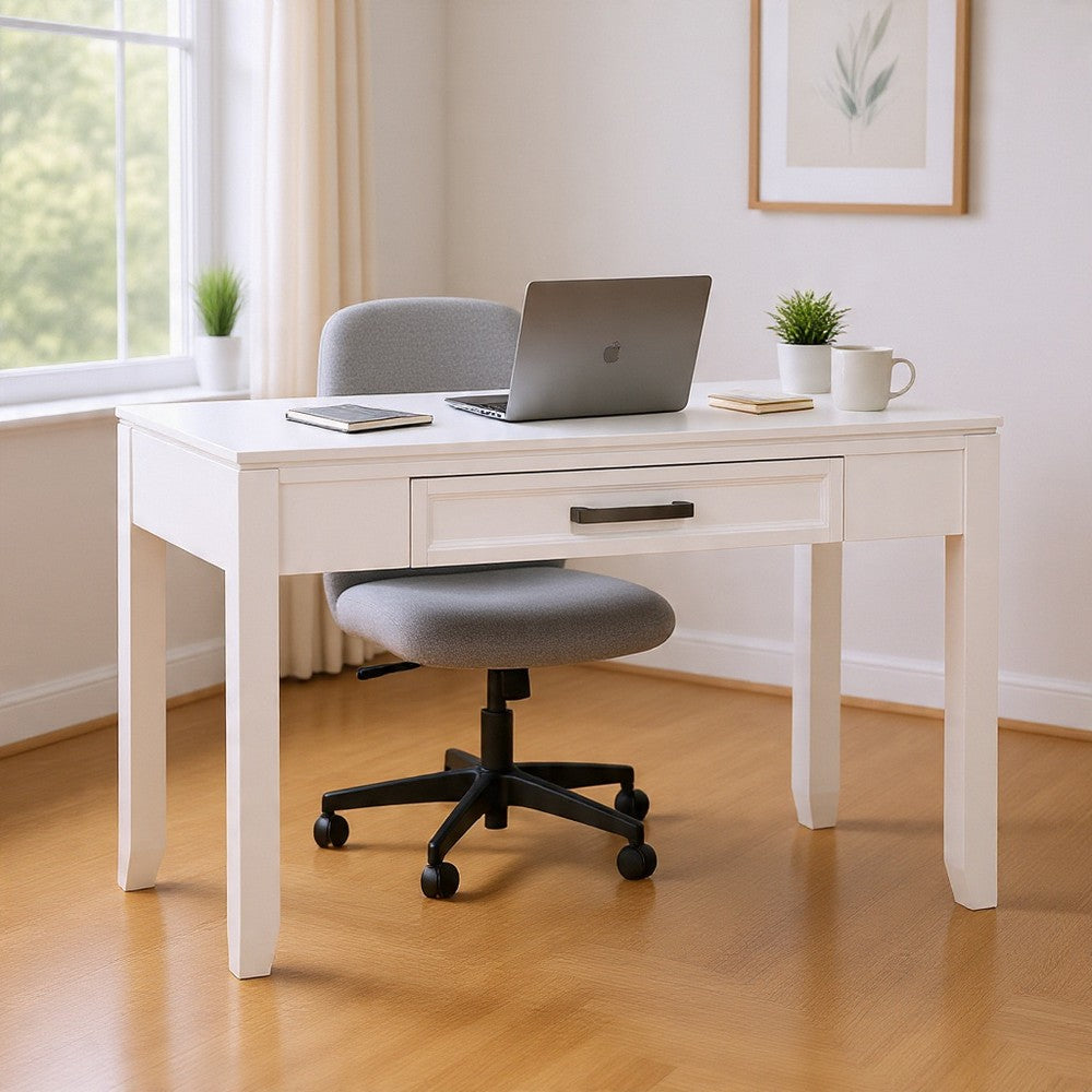 Gare Writing Desk w Drawer I Frame Molding I White & Black Nickel 42"