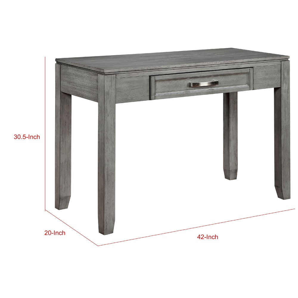 Gare Writing Desk w Drawer I Frame Molding I Rustic Gray & Silver 42"