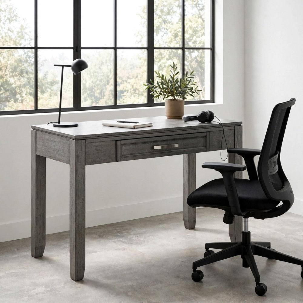 Gare Writing Desk w Drawer I Frame Molding I Rustic Gray & Silver 42"