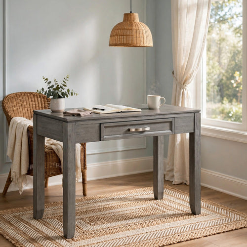 Gare Writing Desk w Drawer I Frame Molding I Rustic Gray & Silver 42"
