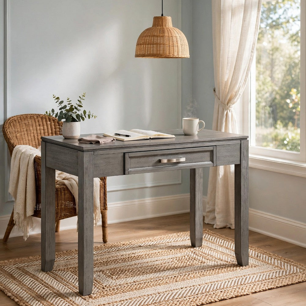 Gare Writing Desk w Drawer I Frame Molding I Rustic Gray & Silver 42"
