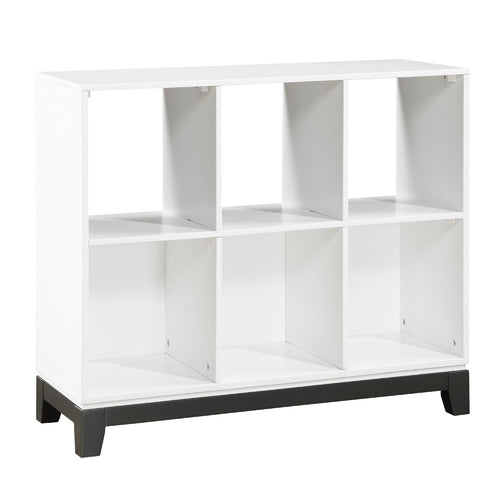Gare Bookcase | 6 Cubby Shelves I White Wood Frame I Black Base 40"