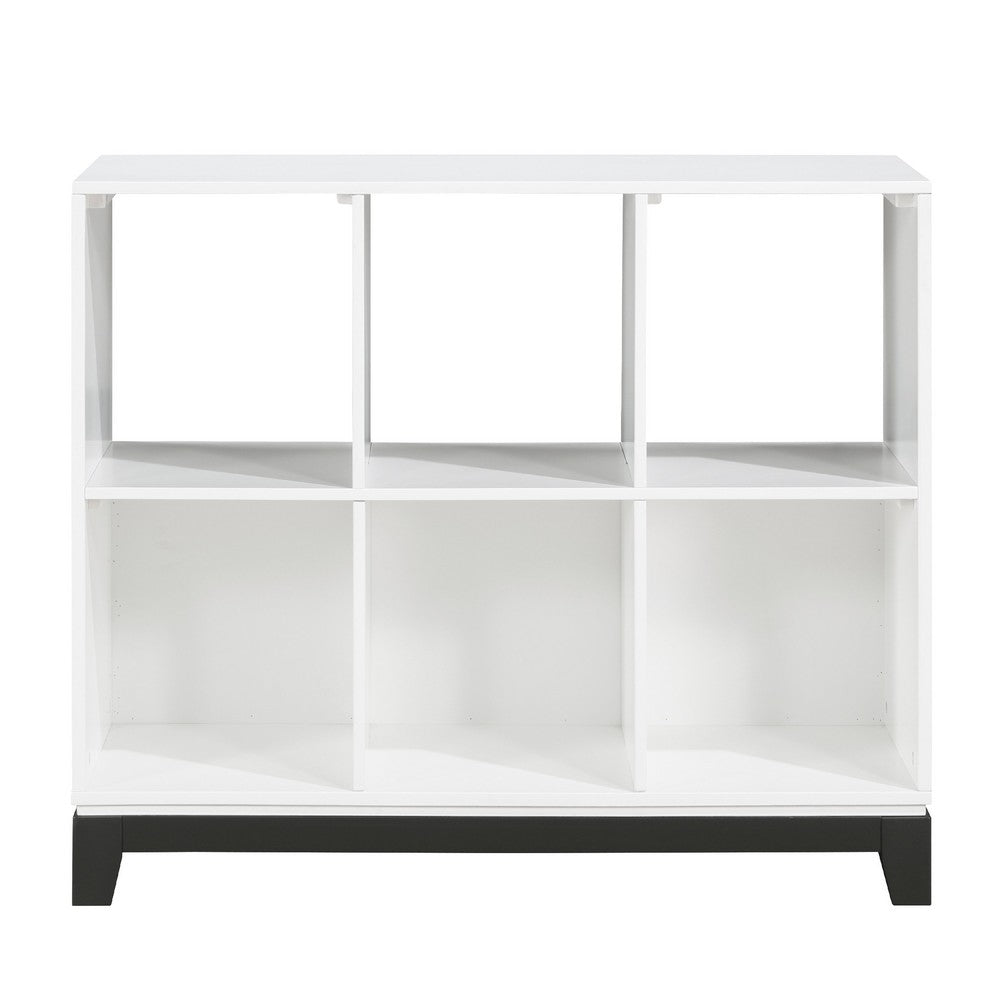 Gare Bookcase | 6 Cubby Shelves I White Wood Frame I Black Base 40"