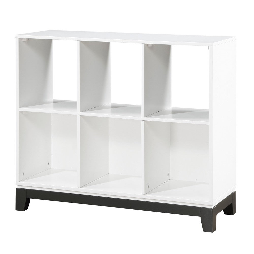 Gare Bookcase | 6 Cubby Shelves I White Wood Frame I Black Base 40"