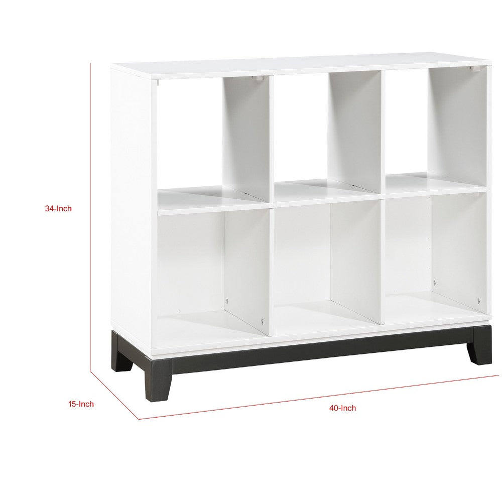 Gare Bookcase | 6 Cubby Shelves I White Wood Frame I Black Base 40"