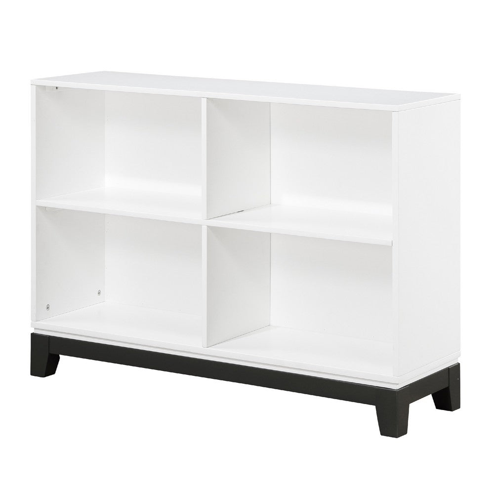 Gare Bookcase  4 Cubby Shelves I White Wood Frame I Black Base 43"