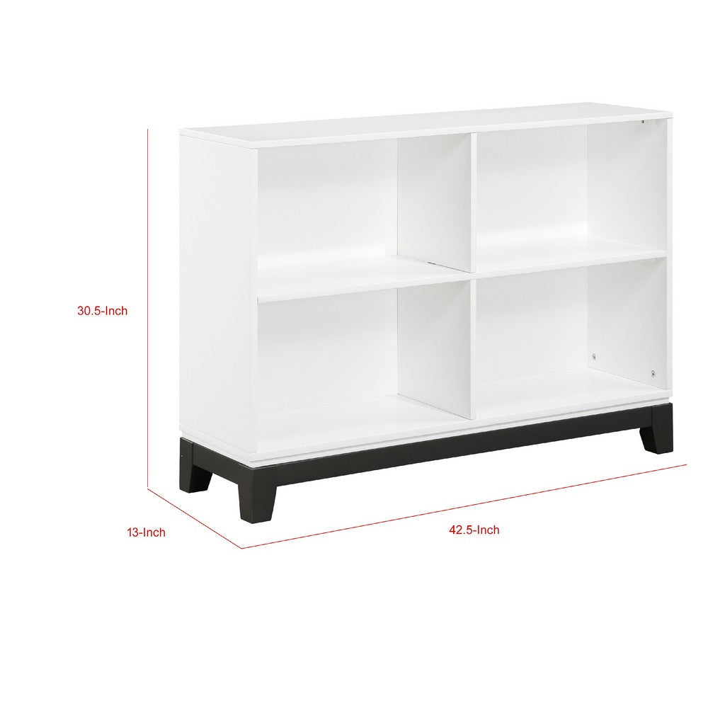Gare Bookcase  4 Cubby Shelves I White Wood Frame I Black Base 43"