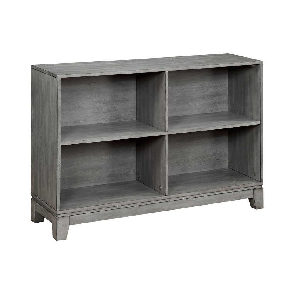 Gare Bookcase  4 Cubby Shelves I Low Profile I Rustic Gray Wood 43"