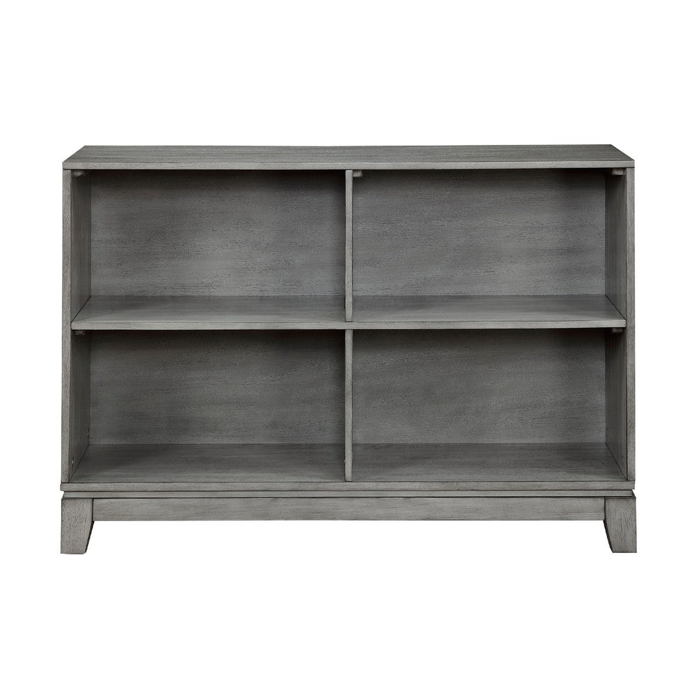 Gare Bookcase  4 Cubby Shelves I Low Profile I Rustic Gray Wood 43"