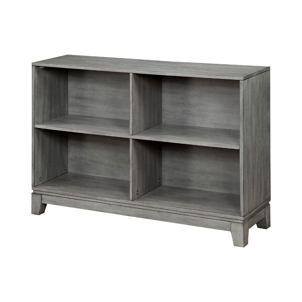 Gare Bookcase  4 Cubby Shelves I Low Profile I Rustic Gray Wood 43"