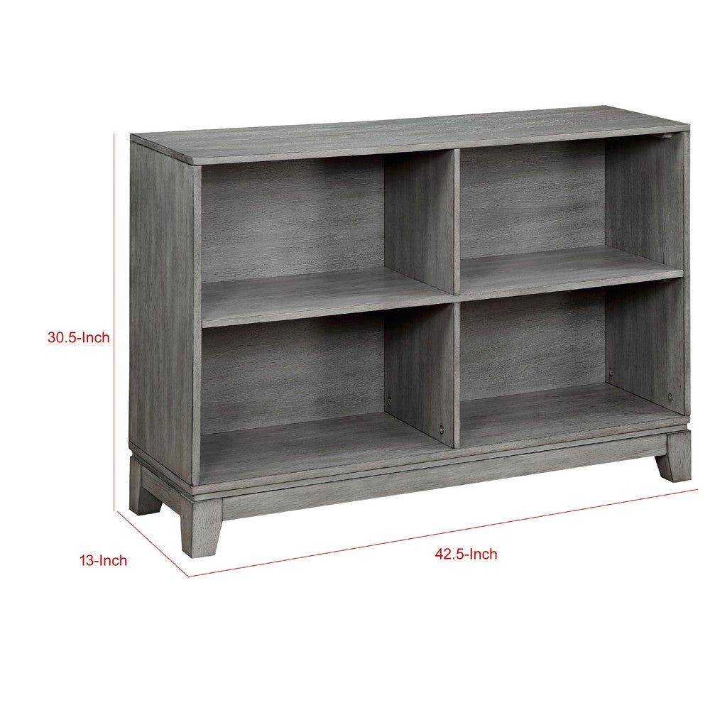 Gare Bookcase  4 Cubby Shelves I Low Profile I Rustic Gray Wood 43"