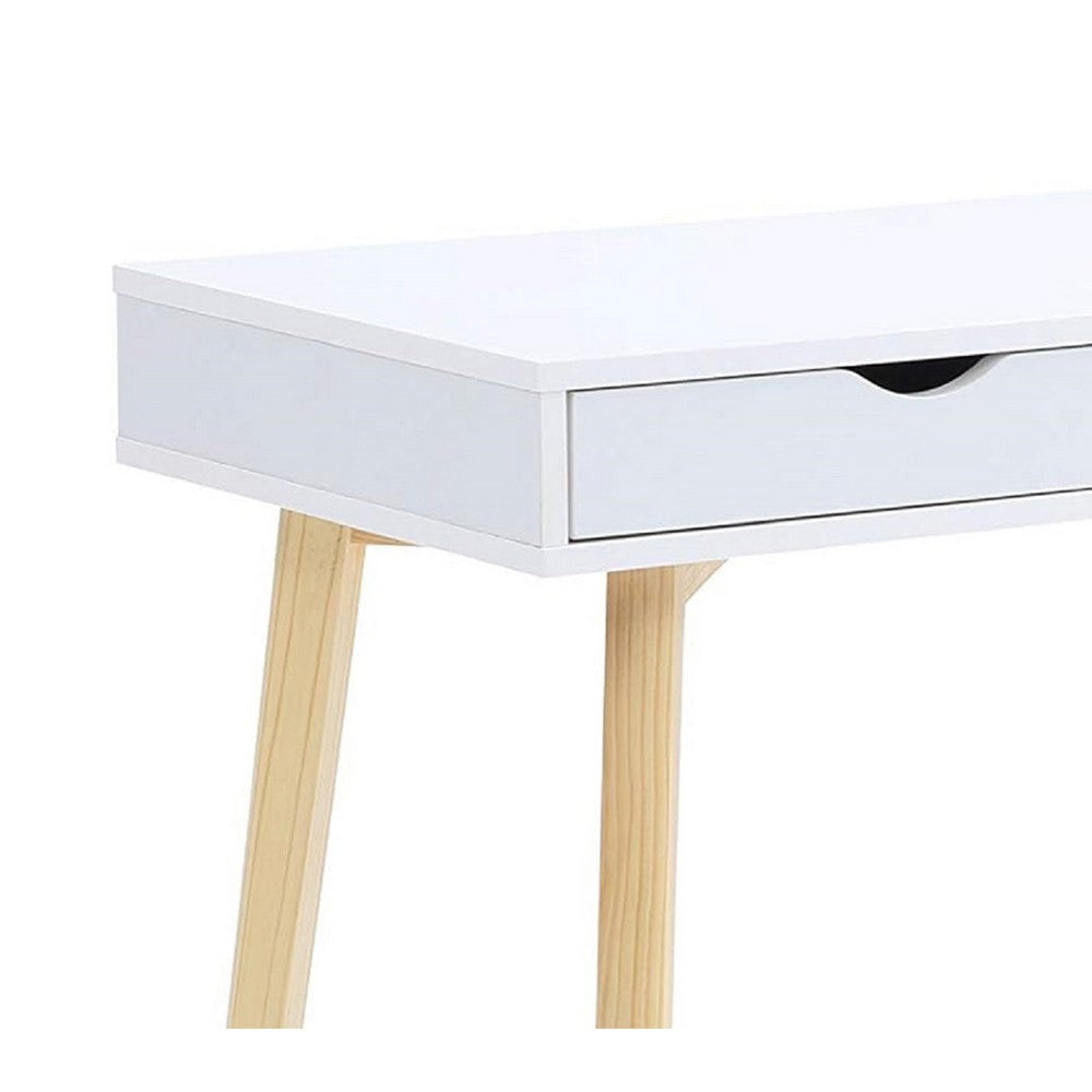 Writing Desk w Drawer & Open Cubby I White Top I Natural Brown 35"