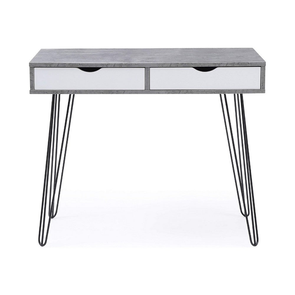 Writing Desk I 2 Drawers I White & Gray Marbling I Hairpin Legs 35"