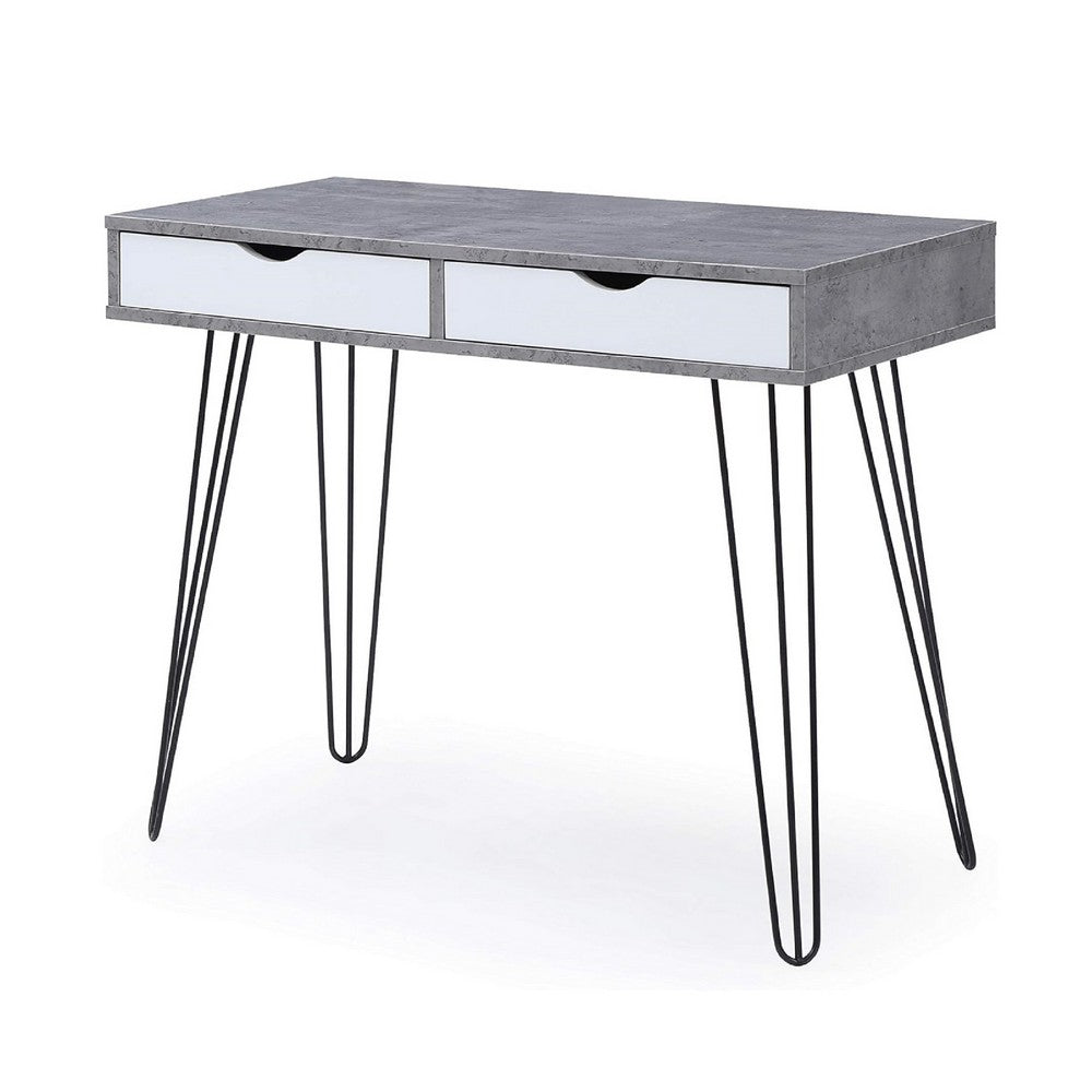Writing Desk I 2 Drawers I White & Gray Marbling I Hairpin Legs 35"