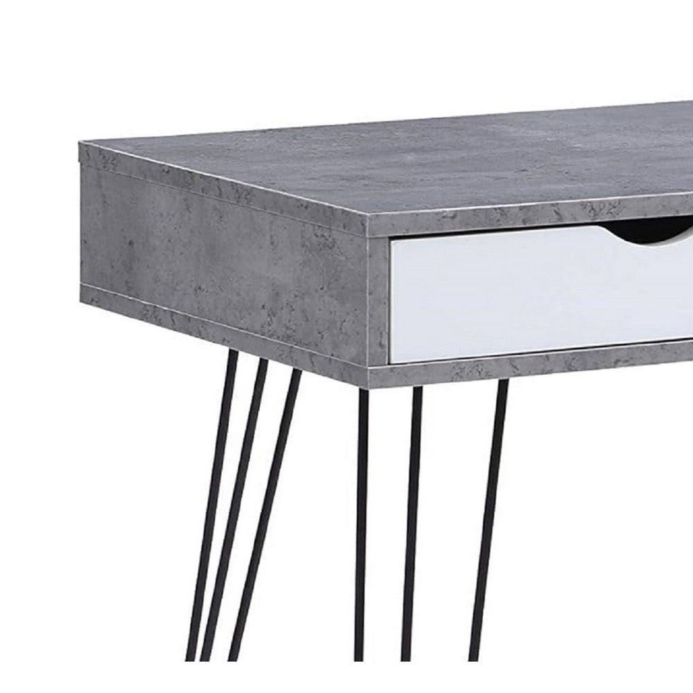 Writing Desk I 2 Drawers I White & Gray Marbling I Hairpin Legs 35"