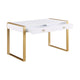 Writing Desk I 2 Drawers I High Gloss White I Matte Gold Sled Base 52"
