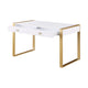 Writing Desk I 2 Drawers I High Gloss White I Matte Gold Sled Base 52"