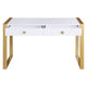 Writing Desk I 2 Drawers I High Gloss White I Matte Gold Sled Base 52"