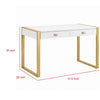Writing Desk I 2 Drawers I High Gloss White I Matte Gold Sled Base 52"