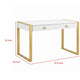Writing Desk I 2 Drawers I High Gloss White I Matte Gold Sled Base 52"