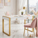 Writing Desk I 2 Drawers I High Gloss White I Matte Gold Sled Base 52"