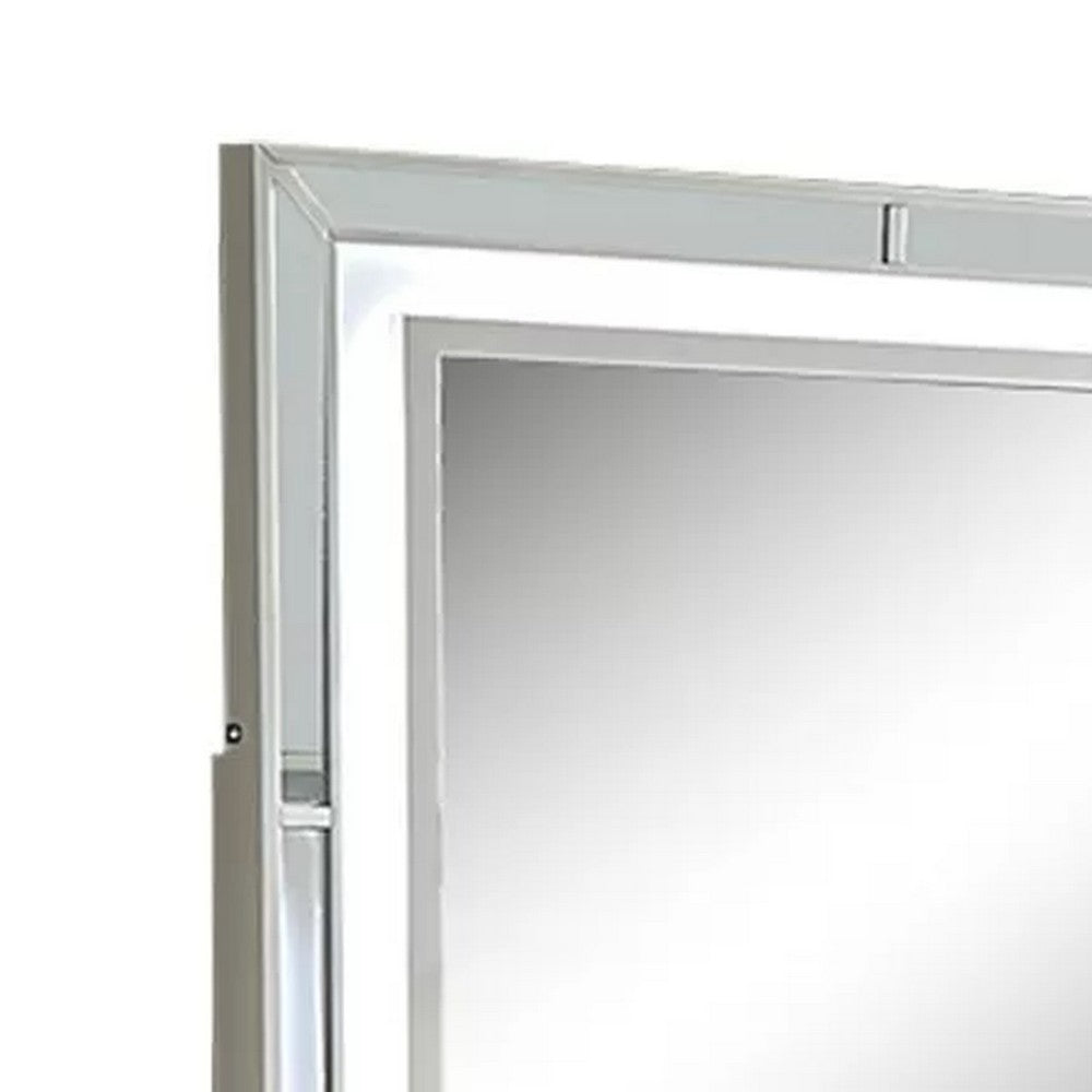 Pumi Dresser Mirror w LED | Glass Panel Trim | Ivory 38x44 Rectangular