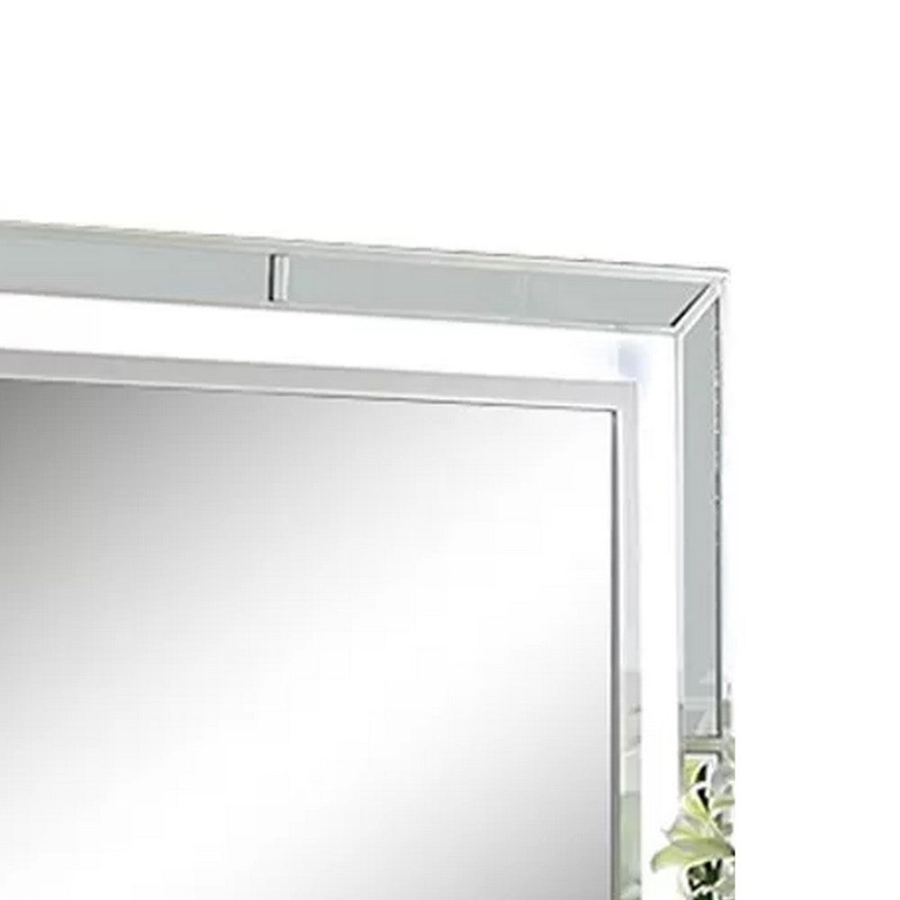 Pumi Dresser Mirror w LED | Glass Panel Trim | Ivory 38x44 Rectangular