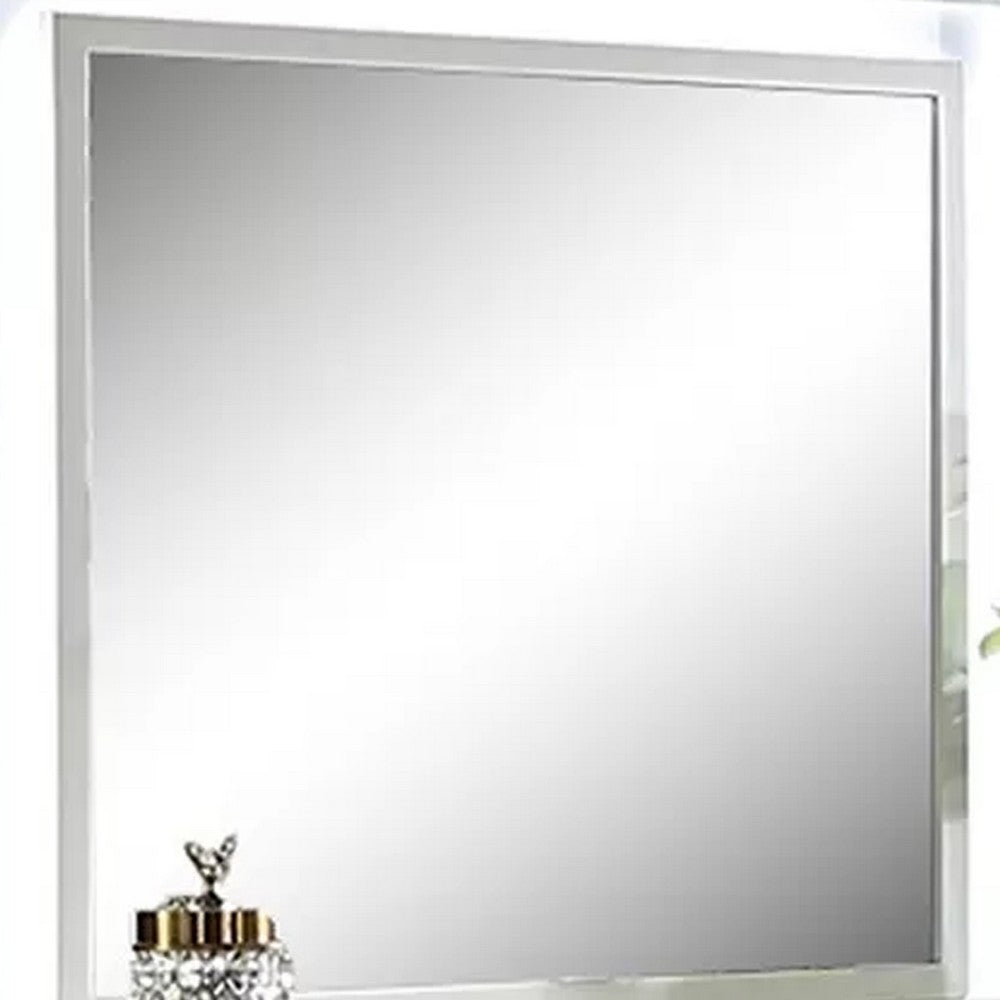 Pumi Dresser Mirror w LED | Glass Panel Trim | Ivory 38x44 Rectangular