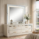 Pumi Dresser Mirror w LED | Glass Panel Trim | Ivory 38x44 Rectangular