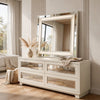 Pumi Dresser Mirror w LED | Glass Panel Trim | Ivory 38x44 Rectangular